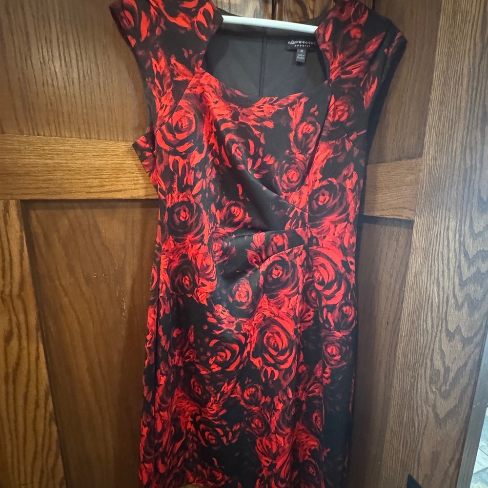 Connected Apparel Black and Red Floral Midi Dress